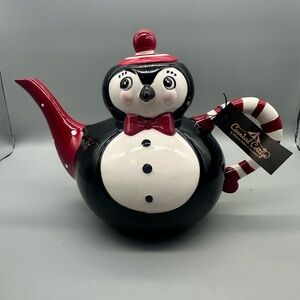 Carnival Cottage JoHanna Parker Magenta  porcelain holiday penguin teapot